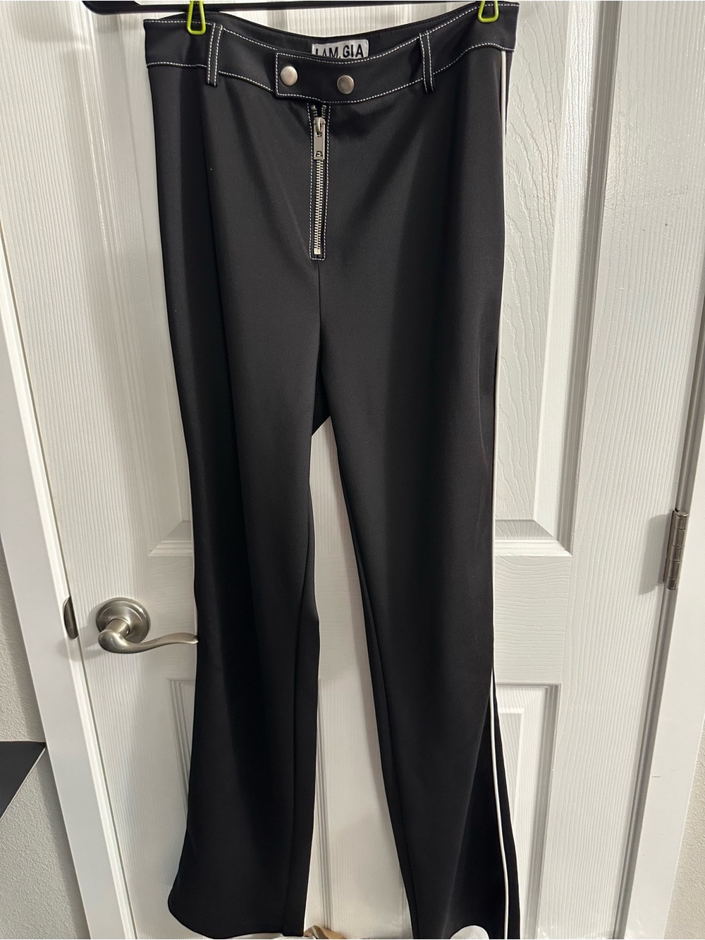 I.AM.GIA Black Flare Pants with White Contrast Stitching